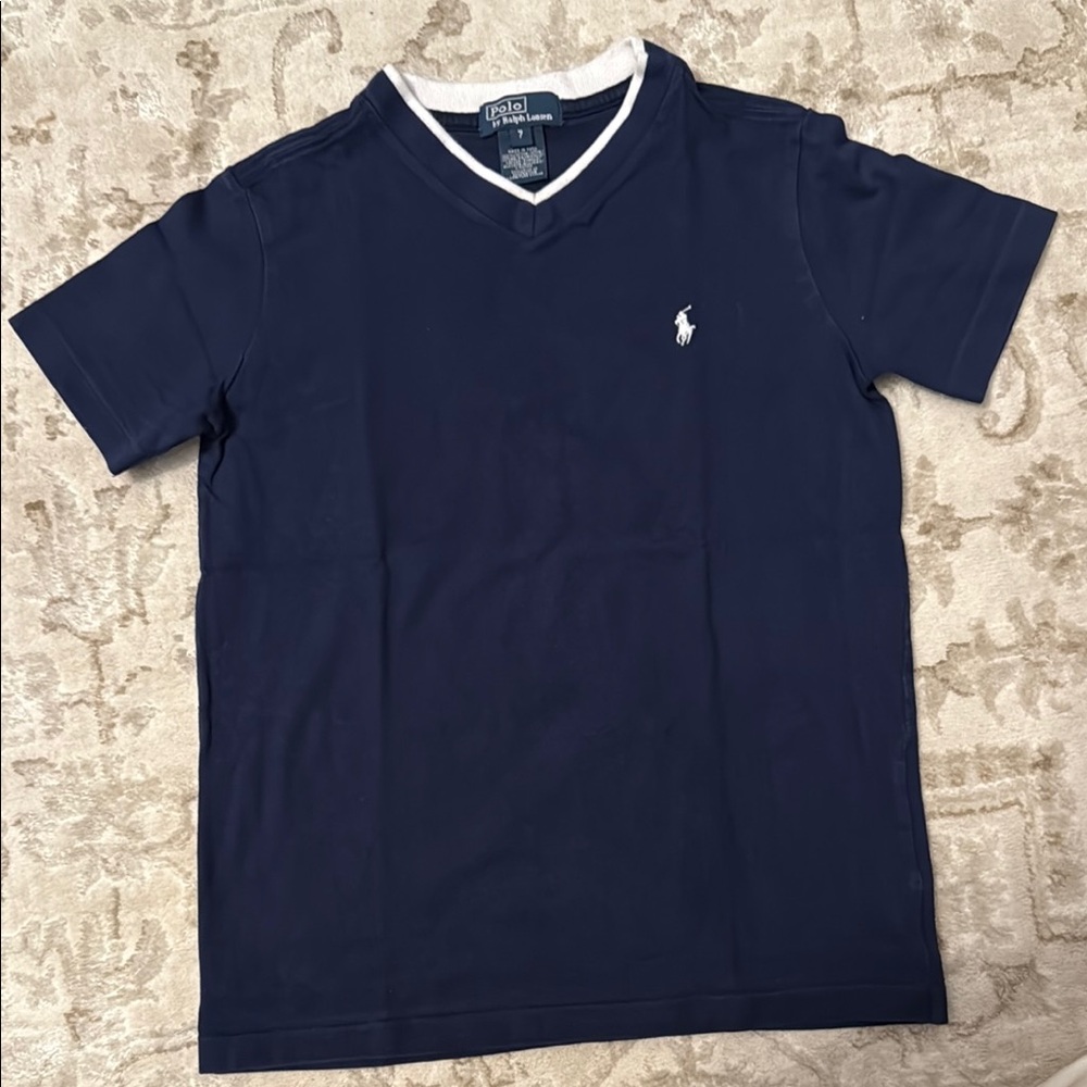 Polo by Ralph Lauren Navy and White V-Neck Tee